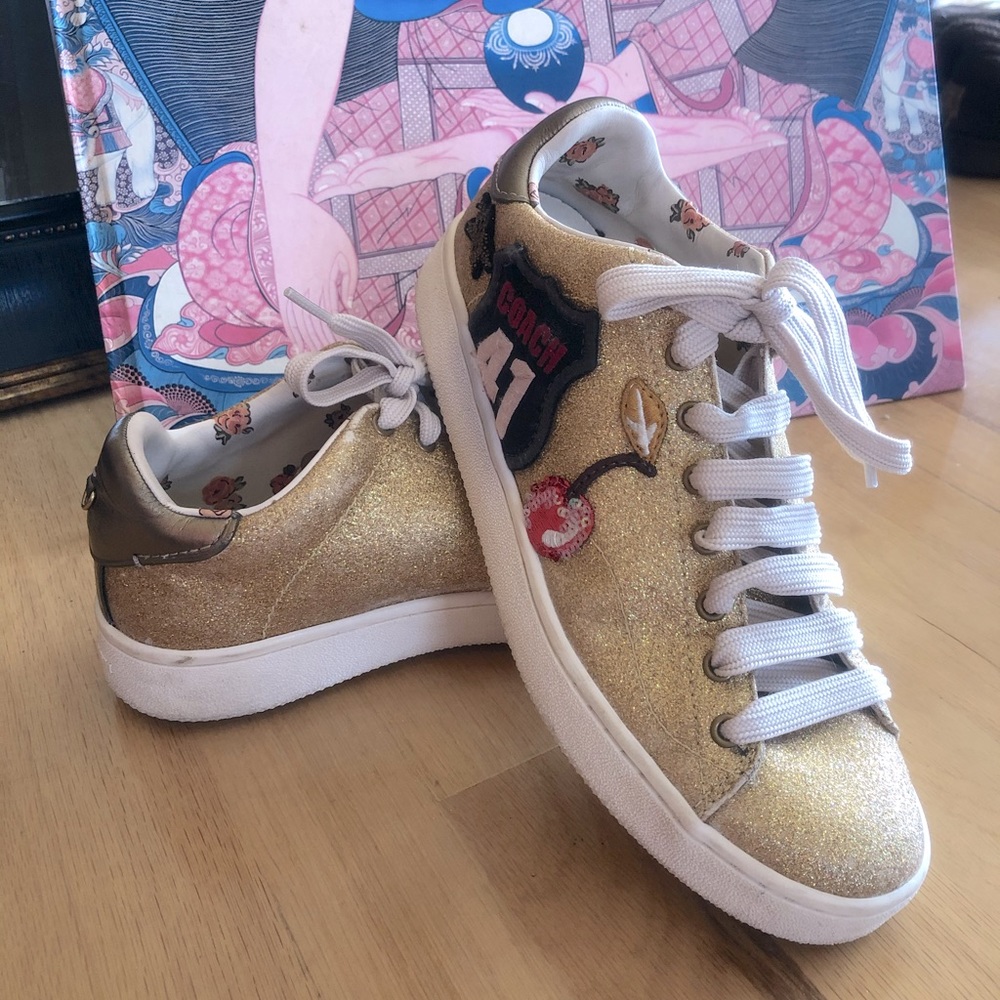 Coach Gold Glitter Route 42 G2162 Sneakers 8.5